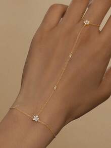 1PC Bạc Sterling 925 Thời Trang Thanh Lịch Hình Cánh Hoa Đính Đá Cubic Zirconia Kết Nối Vòng Tay Không Gây Dị Ứng Bạc Nguyên Chất, Vòng Tay Trang Sức Bạc, Thích Hợp Cho Phụ Nữ Đeo Hàng Ngày/Quà Tặng - Vàng - Xem 1