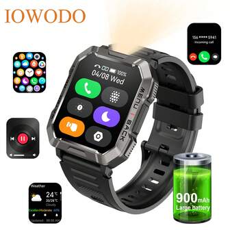 1个黑色硅胶表带智能手表，带LED手电筒，100多种运动模式，健身活动追踪器，计步器，蓝牙运动手表，男女通用，兼容安卓和iOS系统