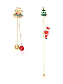 一对可爱的圣诞铃铛和圣诞老人流苏耳环 - 彩色 - 查看 5