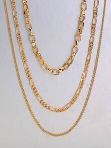 Nooxian 3pcs/Set Fashionable Hip-Hop Multi-Layer Chain Necklace Set, Unique Luxury Women Jewelry Gift (Random Chain & Clasp Quantity) - Yellow Gold - View 4