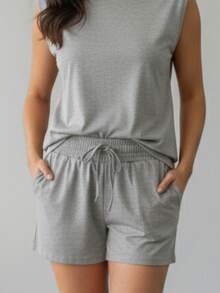 Simple Women's Set With Lightweight Faux Drawstring For Summer Vacation. - Bạc - Xem 3
