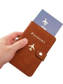 1pc Passport Holder Minimalist Travel Accessory, Convenient Storage Passport Multi-Card PU Passport Holder, Snap Closure, Faux Leather Lining, Airplane Pattern, Holiday Supplies, Travel Items, Passport Wallet, Travel Accessories, Business Casual Woman And Man, Travel Essentials, Travel Must Haves, For Travel And Back To School, For Gift Giving Family Friends Lovers