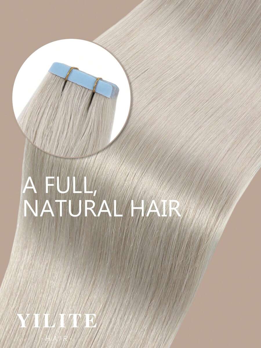 Yilite 20片/包，12-24英寸黑色真人发接发，双面胶带，适用于假发片固定，50克，无缝直发接发 - SSilver - 查看 1