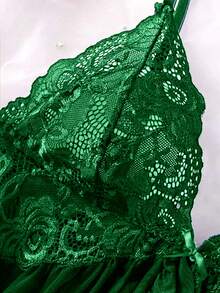 SOFUSEN 3件套女士性感深V蕾丝莲花内衣套装，多功能性感睡衣，适合卧室、浴室、派对穿着 - 綠色 - 查看 4