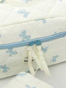 Light Blue Bow Print Large Capacity Makeup Bag, Multi-Functional Cosmetic Organizer Pouch, Wallet Style Storage Bag, Portable Makeup Brush Holder, Zipper Closure Organizer Bag For Skincare, Cosmetics, Lip Balm, Sunscreen, Hand Cream, Earphones, Coins, Stationery, Small Items, Travel Essential, Cruise Essential, Dorm Essential, Cosmetic Bag, Cosmetic Storage Box, Cosmetic Organizer, Clutch, Women's Clutch, Women's Gift, Christmas Gift, Great Gift For Her - Baby Blue - View 9