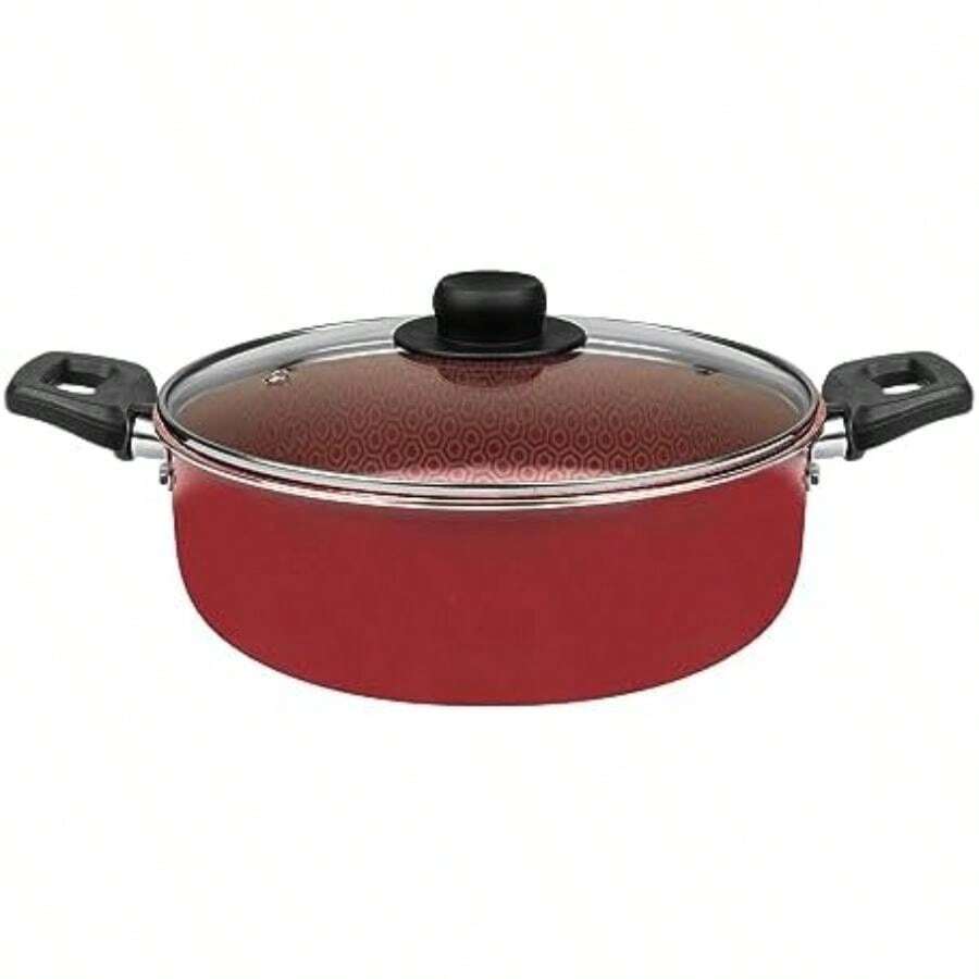 Ekco - Cacerola Ekco Classic, Hecho de Aluminio con Antiadherente de Alto Rendimiento, ¡Incluye Tapa de Cristal!, , Color(24 cm Rojo) - Tipo 3 - Ver 1