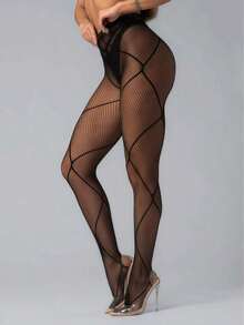 1 Pair Plaid Fishnet Socks, Sexy Full Mesh Pattern, Stretchy Socks, Great Christmas Gift For Women - màu đen - Xem 5