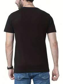 Camiseta de Manga Corta para Hombre, Moda Deportiva Casual, Fitness, Aire Libre, Hogar, con Patrones Impresos en 2D, Elástica y Cómoda, Adecuada para Deportes, Viajes y Uso Diario Casual. Corte Regular, Cuello Redondo, Tejido de Punto, Camiseta Versátil para Todas las Estaciones - Negro - Ver 3