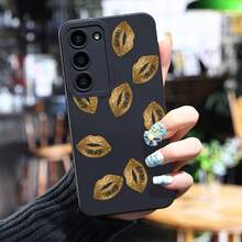 Funda de teléfono con estampado de labios dorados adecuada para  Galaxy S25 Ultra/S24 PLUS/S23+/S22/S21, a prueba de golpes, antideslizante, ligera, nuevo diseño de moda, funda protectora de TPU de alta calidad, funda protectora para teléfono, funda para teléfono  Galaxy, diseño de labios dorados, diseño ligero, capa protectora duradera, para usuarios de  Galaxy, entusiastas de la moda - Colores mixtos - Ver 4