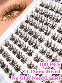 100Pcs No Glue Needed & No Remover Needed Brown Self Adhesive Lashes Cluster Fluffy 11-13mm Fluffy Individual Lashes Self Adhesive DIY Eyelashes Extension Pre-Glued Cluster Lashes Natural Wispy Lashes Extension C Curl Lash Clusters No Glue Need No Remover False Eyelashes (Z-MQDD)