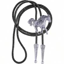 GelConnie Western Bolo Tie For Men Women Rhinestone Bolo Tie Album Tour Inspired Sparkly Neck Ties For Wedding And Concert - 黑馬與黑色水鑽繩 - 查看 5