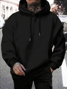 Sudadera con capucha de otoño e invierno para hombre, de manga larga, a la moda, informal, versátil, básica, informal - Negro - Ver 2