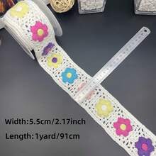 1yard Classic Hand-Crocheted Colorful Floral & Striped Lace Trim, Clothing & Accessory DIY Decoration, Embroidery, Water-Soluble Colored Striped Patterns, Exotic Style, Travel Photography, Lace Belt Matching, Crochet Embroidery, Suitable For Sewing And Handicraft DIY Decoration - Multicolor - View 9