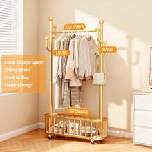 Techigher Clothes Rail Rack With Wheels 360° Lockable, Freestanding Coat Rack Tree With Bottom Basket Storage, Metal Hanging Garment Rack For Bedroom Living Room Entryway,  80CM/100CM Wide, Gold - Gold - View 8