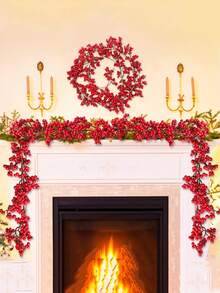 1 Stück 100cm Weihnachtsbeeren Kranz, dekorativer künstlicher Blumenkranz für Innen-/Außenbereich, Tür, Kamin, flexibel dekorierbar für Weihnachten, Neujahr, rote Beeren - Rot - Übersicht 9