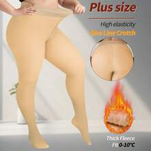 Plus Size 1pc 200g Sexy Sheer Pantyhose, Plus Size Women's One-Line Crotch, Invisible Crotch, Multiple Colors Available, Autumn/Winter Business Sexy Pantyhose, Plus Size Leggings, Fleece-Lined Warm Pantyhose, Suitable For 0-15°C - 米色 - 查看 6