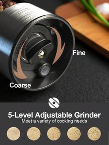 2-Piece Electric Salt Pepper Grinder Set, USB Charging, LED Light One Hand Automatic Operation, Adjustable Thickness Grinding Vibrating Screen,Stainless Steel Housing, Kitchen Gadget Gift Ideas - Silver - View 7