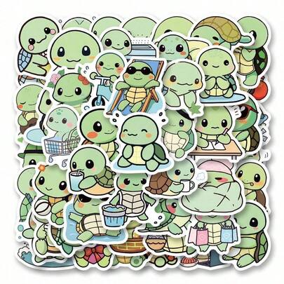 50pcs Cute Turtle Stickers - Cartoon Decoration Stickers For Scrapbooking, Water Bottles, Laptops, Luggage - Waterproof, Perfect For Rewards, Parties, Gifts,Stickers,Cute Stickers,Turtle,Alien Stickers,Duck Stickers,Water Stickers