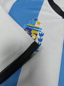 阿根廷-巴塞罗那纪念版男士足球球衣和阿根廷青少年圆领舒适运动上衣，印有阿根廷和巴塞罗那风格图案，适合阿根廷足球锦标赛比赛、训练、日常健身和休闲礼物，是欧洲足球迷的有意义的纪念品。