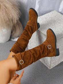 Bottes mi-mollet style vintage à enfiler pour femmes grandes tailles - marron foncé - Voir 4