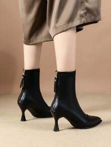 2024 New Autumn/Winter High Heel Ankle Boots For Women, Leather Upper, French Stiletto Heel Boots - Black - View 4