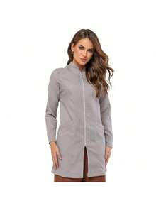 Women's Fitted Lab Coat With Zipper And Puff Sleeves Evi - 淺灰色 - 查看 4