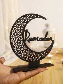 1 Stück Holz-Halbmond Dekoration für Ramadan, einfache Installation, Halbmond Schreibtisch Dekoration für Schlafzimmer, handgefertigtes Mond-Regal mit Sternen und Mustern, ideales Dekorationsgeschenk für Geburtstag, Abschluss, Eid, geeignet für Küche, Schlafzimmer, Zimmer, Esszimmer und Heimschreibtisch