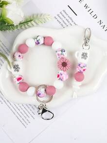 Móc khóa hạt silicon hình cốc cà phê và hoa cúc dành cho nữ, móc khóa túi/ví, vòng tay, móc chìa khóa, quà tặng Ngày của Mẹ - Màu cà phê - Xem 5