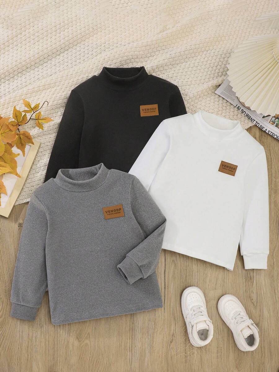 3件装男童抓绒立领长袖T恤，儿童休闲保暖内衣，秋冬季