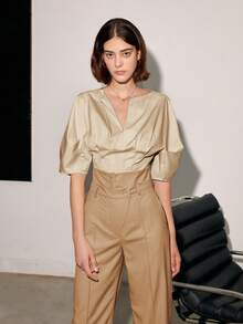 Women's Solid Color High Waisted Straight Leg Casual/Business Pants, Spring And Summer - Camel - View 5