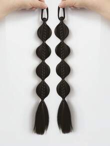 2 件装泡泡马尾辫假发，合成纤维编织接发，带发圈 - 黑色优雅假发，适合女性和女孩，DIY 日常配饰，多种造型选择，时尚发饰，高品质发饰，时尚达人的完美之选 - 彩色 - 查看 12