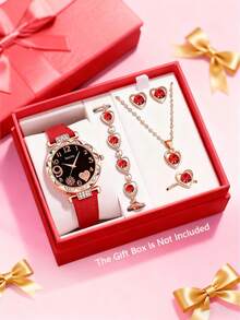 6/5pcs/Set Of Exquisite And Fashionable Fireworks Heart-Shaped Dial Quartz Watches For Girls, Paired With Elegant Diamond Necklaces, Bracelets, Rings, And A Pair Of Earrings, Perfectly Suitable For Students' Daily Life, Such As Returning To School, Parties, And Travel. It Is The Best Gift For Birthdays And Graduation Seasons, A Gift For Girls - Multicolor - View 16