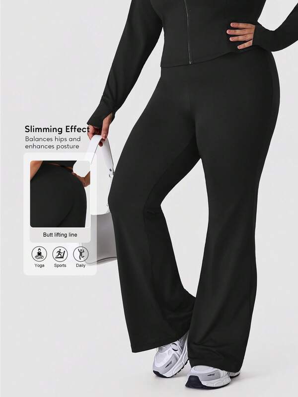 Sodalemon Women Plus Size Training Gym Pants No Front Seam Casual Elastic Outdoor Running Activewear Yoga Sport Flare Pants