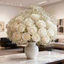 30支白玫瑰和满天星组合,适合家居卧室装饰,也适合客厅、办公室或餐桌装饰,非常适合作为情人节和教师节礼物、告白或道歉和解礼物、活动派对和感恩节礼物。 - 白色 - 查看 7