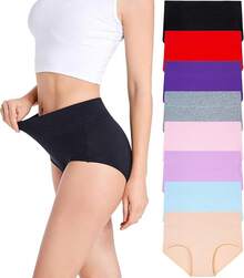 Women's Cotton High Waist Tummy Control Panties Jacquard Ladies Panty Multipack - Comfort - 三角褲 01 - 8 條裝 - 多種顏色 - 查看 8