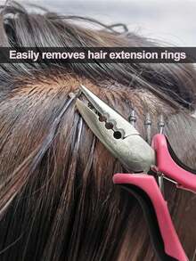 [ Hair Extensions 3 Pieces Set ] Professional Pliers+Crochet Hook+Hair Extensions Pull Ring | Non Marking Quick Connection Without Damaging Hair | Universal For Thick And Fine Hair | Salon Level DIY Set Hair Extensions # Hairdressing Tools - Hot Pink - View 7