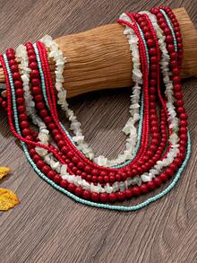 1pc Bohemian Style Multilayer Beaded Necklace, Fashionable Charm, Suitable For Women's Daily, Party, Travel Wear Or Gift - Multicolor - View 4