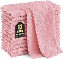 12 Pack Kitchen Dish Cloths (10 X 10 Inches, Cream Yellow), Super Soft And Absorbent Coral Velvet Dish Towels, Nonstick Oil Fast Drying Microfiber Cleaning Cloth, No Lint Household Dishcloths, 2025 - 粉色 - 查看 11