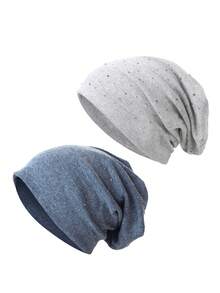 1 pieza/2 piezas Gorro elástico de mujer casual de unicolor con strass, versátil y de moda - multicolor - Ver 24