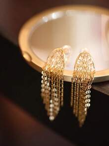 2 件 S925 纯银时尚星形流苏优雅耳钉，适合女性日常佩戴、节日派对礼物珠宝