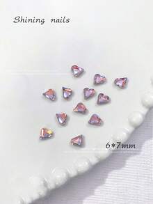 50颗歪心形美甲水钻，尖底彩色闪亮心形和K9玻璃水晶美甲饰品装饰指甲用品美甲宝石 - 藕粉色 - 查看 10
