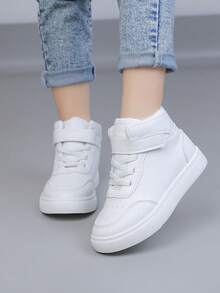 Boys, Toddlers' High-Top Canvas Sneakers, Casual High-Top Shoes With PU Uppers, Suitable For All Seasons, Collegiate Style - White - View 9