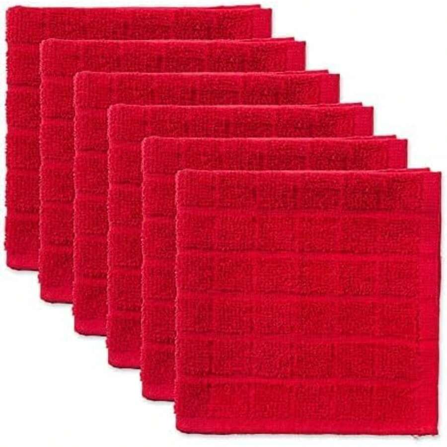 Basic Terry Solid Windowpane Dishcloth Set, 12x12, Red, 6 Piece, 2025 - Red - View 1