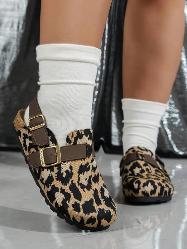 Wide Fit Women Fashion Platform Wedge Slide Sandals With Metal Buckle Decor