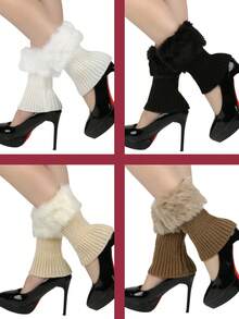 1 Pair Women's Solid Color Fuzzy Trim Leg Warmers, Warm Calf Sleeves, Suitable For Spring, Summer, Autumn And Winter - Multicolor - View 2