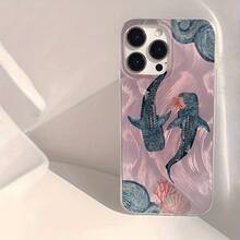1 Funda de Teléfono Transparente IMD Suave con Diseño de Coral y Patrón de Tiburón de Verano, Impermeable, Anti-Huellas, Anti-Arañazos, Compatible con  16/16 Plus/16 Pro/16 Pro Max/ 15/15 Plus/15 Pro/15 Pro Max/ 14/14 Plus/14 Pro/14 Pro Max/ 13/13 Pro/13 Pro Max/ 12/12 Pro/12 Pro Max/ 11/11 Pro Max/11 Pro - Colores mixtos - Ver 2