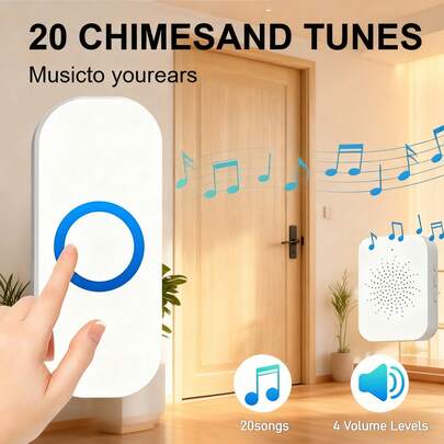 Trådlös USB-dörrklocka Vattentät välkomstsignal Hemdörrklocka Intelligent 20 låtar Smarta melodier Larm Enkel att installera Ingen kabeldragning krävs USB-gränssnitt/CR2032-batteri Dörrklocka Ringsignalset Hemdörrklocka Kontor