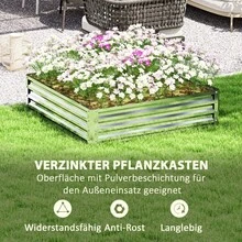 Outsunny Hochbeet für Garten Terrasse und Balkon mit Stahlrahmen in Silber 120 x 120 x 30 cm ideal für Blumen Gemüse und Kräuter robuste Pflanzkiste mit hoher Standfestigkeit und modernem Design