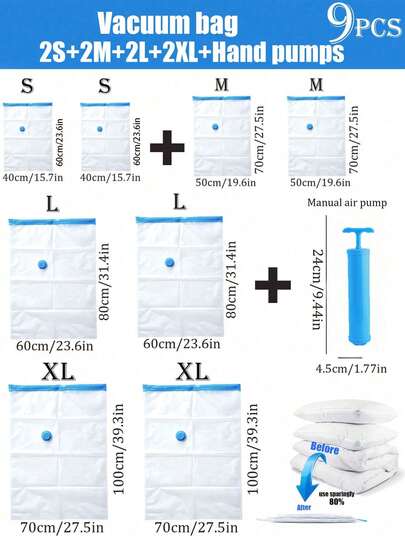 1/11pcs Vacuum Seal Compression Bags, Vacuum Storage Bags, Vacuum Zipper Bags, Space Saving Luggage Bags, Travel Compression Sacks, Foldable Garment Organizers, Closet Storage Bags For Clothes, Bedding, Winter Clothing - 75% Space Saving, Moisture Proof, Bug Resistant