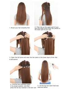 4pcs 14Inch Hair Extensions Synthetic Clip-In Hair Extension Short Straight Soft Invisible Brown Blonde Hairpiece For Women Straight Natural Soft Synthetic Hairpiece For Women - Black - Multicolor - View 10